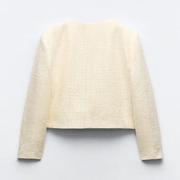 ZARA TEXTURED ROUND COLLAR BLAZER - Picture 4 of 5